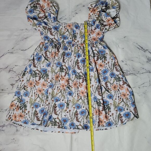 Altar'd State Blue & Orange Floral Puff Sleeve Mini Dress - Picture 5 of 5